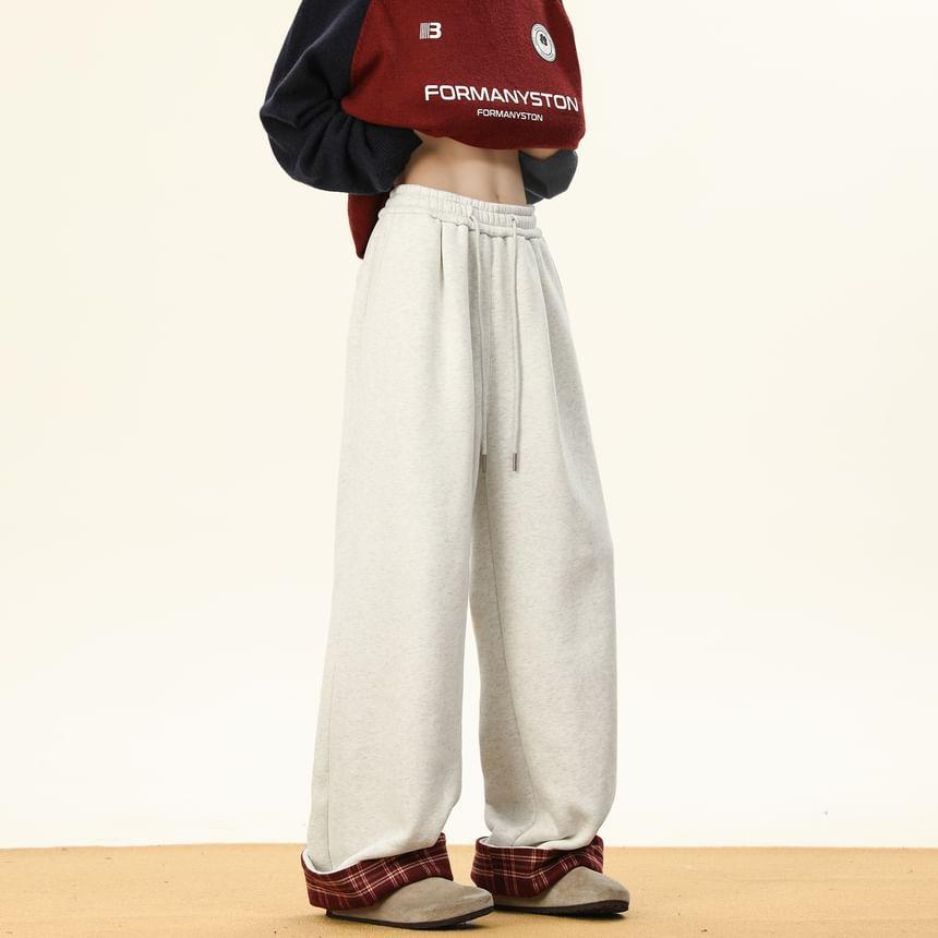 High Waist Plaid Lining Wide Leg Pants Product Image