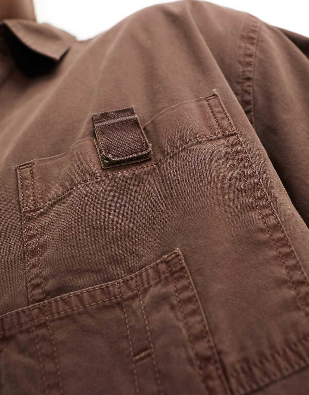 ASOS DESIGN boxy canvas utility shirt in brown Product Image