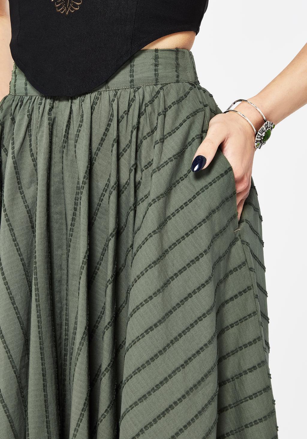 Blythe Cotton Handkerchief Hem Midaxi Skirt - Green Product Image