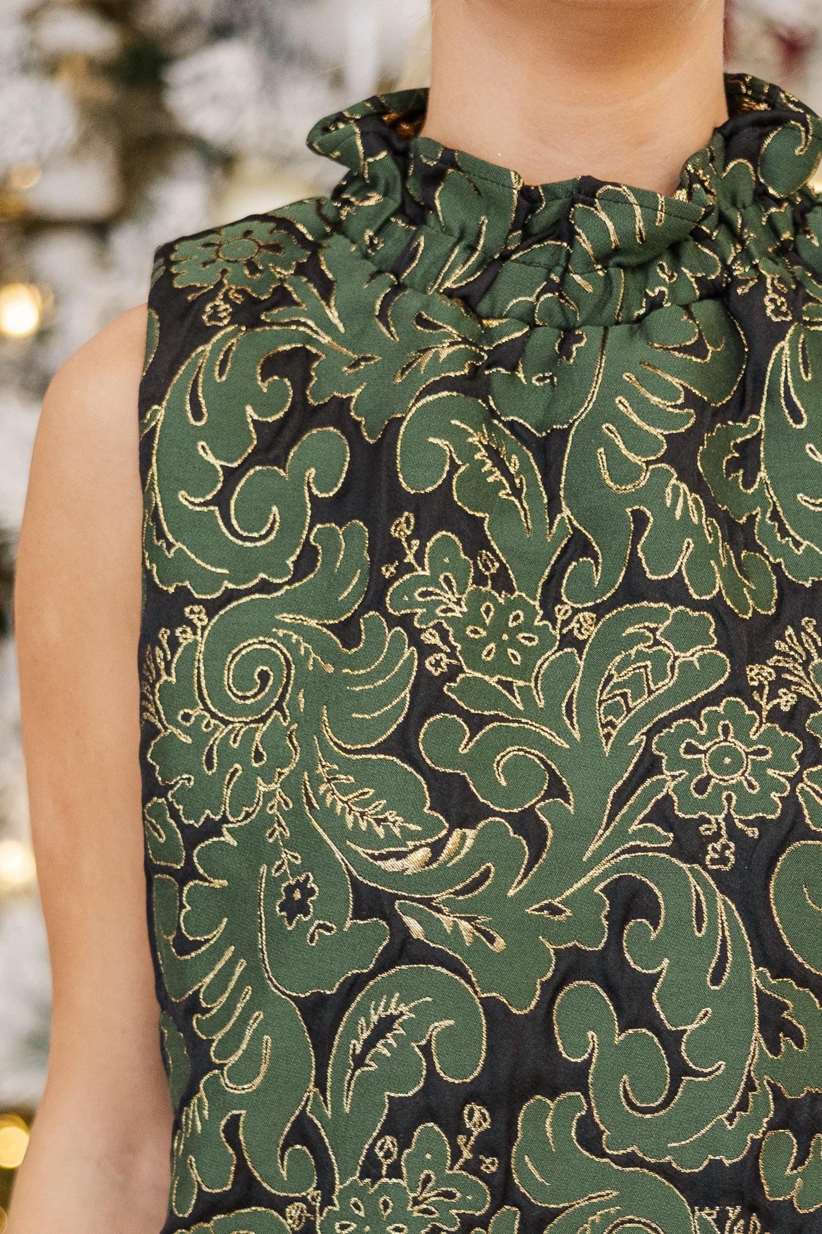 THML: On Your Best Behavior Green Brocade Dress Female Product Image