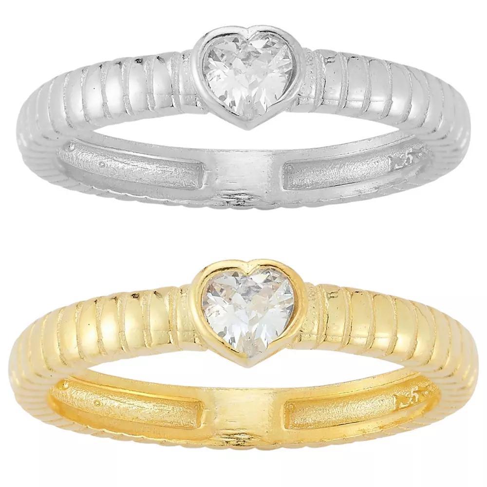 Sunkissed Sterling Two Tone Cubic Zirconia Heart Ring 2-piece Set, Women's, Size: 7 Product Image