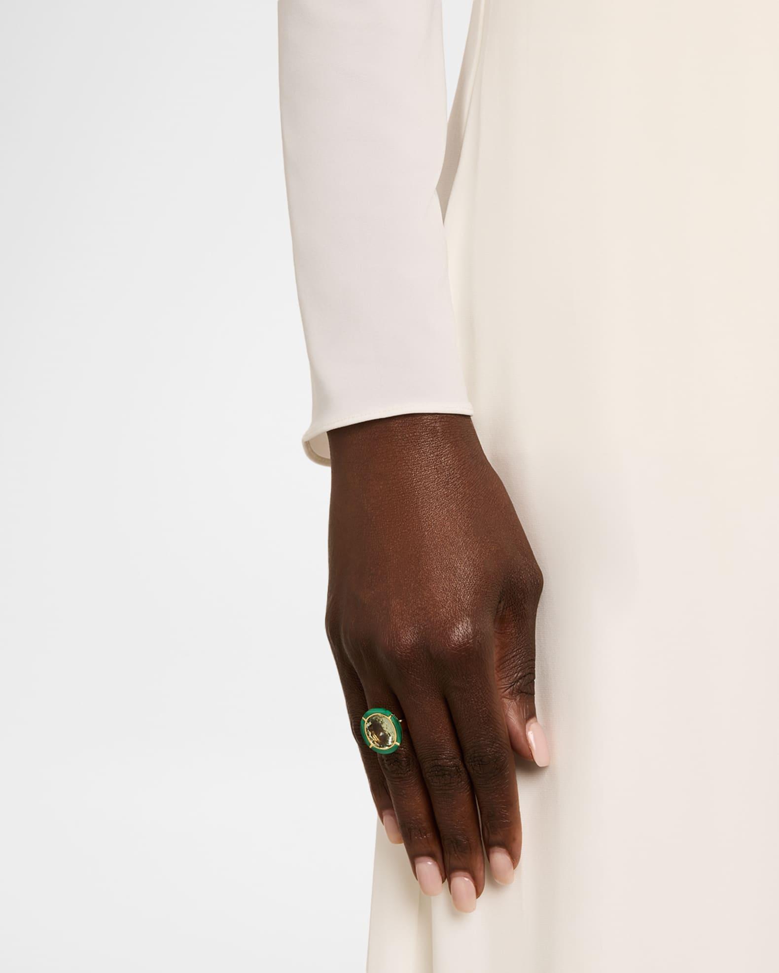 Melange 18K Yellow Gold Prasiolite Oval Ring with Malachite Inlay Product Image
