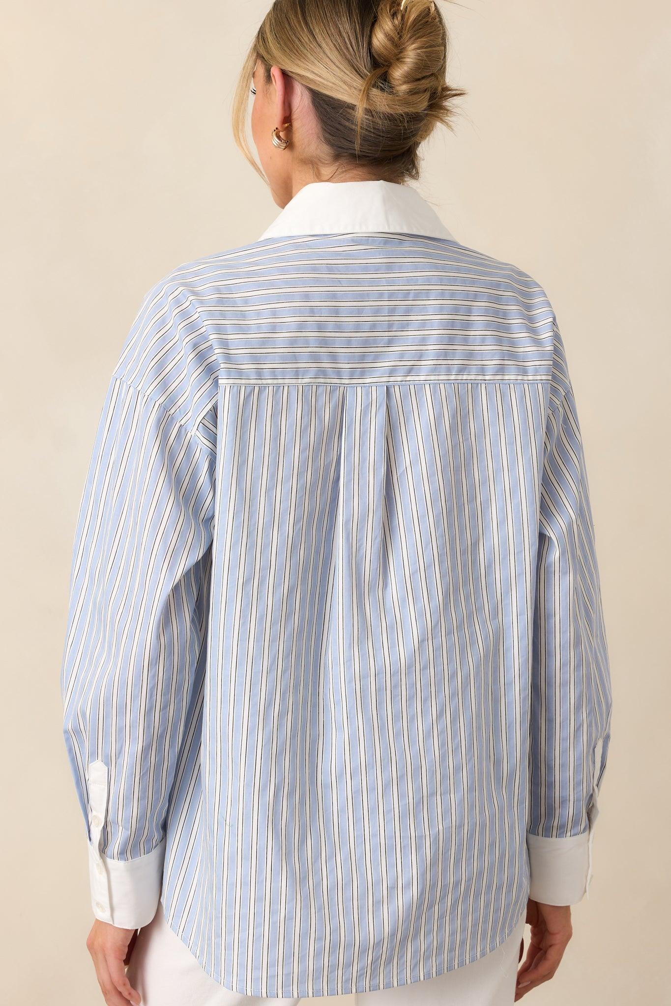 A Walk To The Bakery Blue Cotton Button Front Blouse Product Image