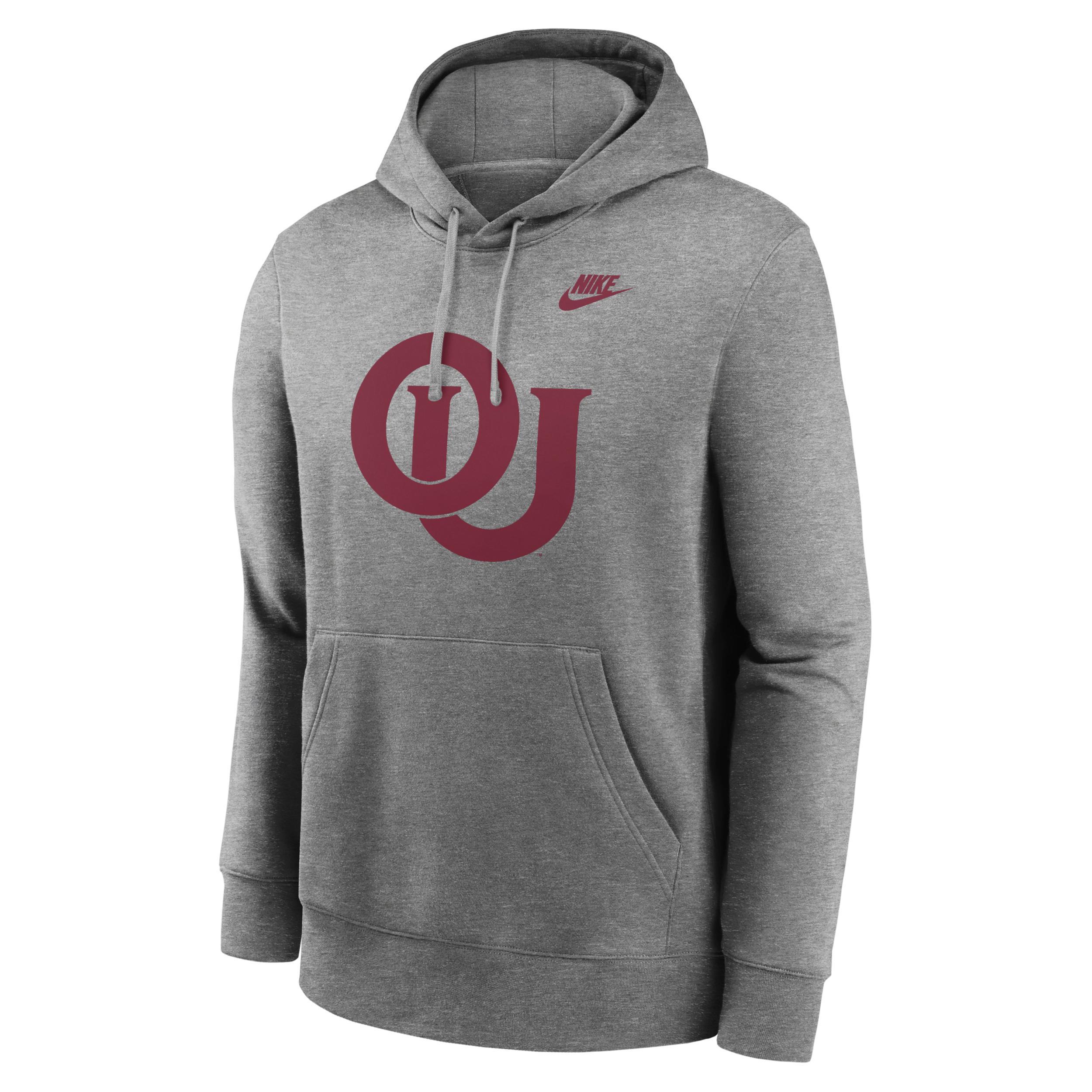 Men's Nike Heather Gray Oklahoma Sooners Legacy Logo Club Fleece Pullover Hoodie, Size: 3XL, Grey Product Image