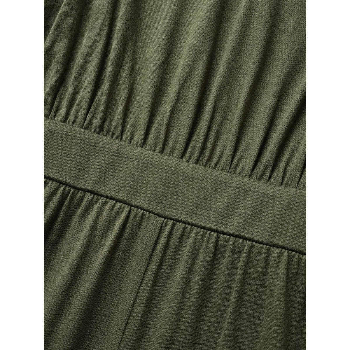 Plus Size ArmyGreen Supersoft Essentials Shirred Pocket Cami Jumpsuit Women Casual Sleeveless Non Everyday Loose Jumpsuits BloomChic 30/6X Product Image
