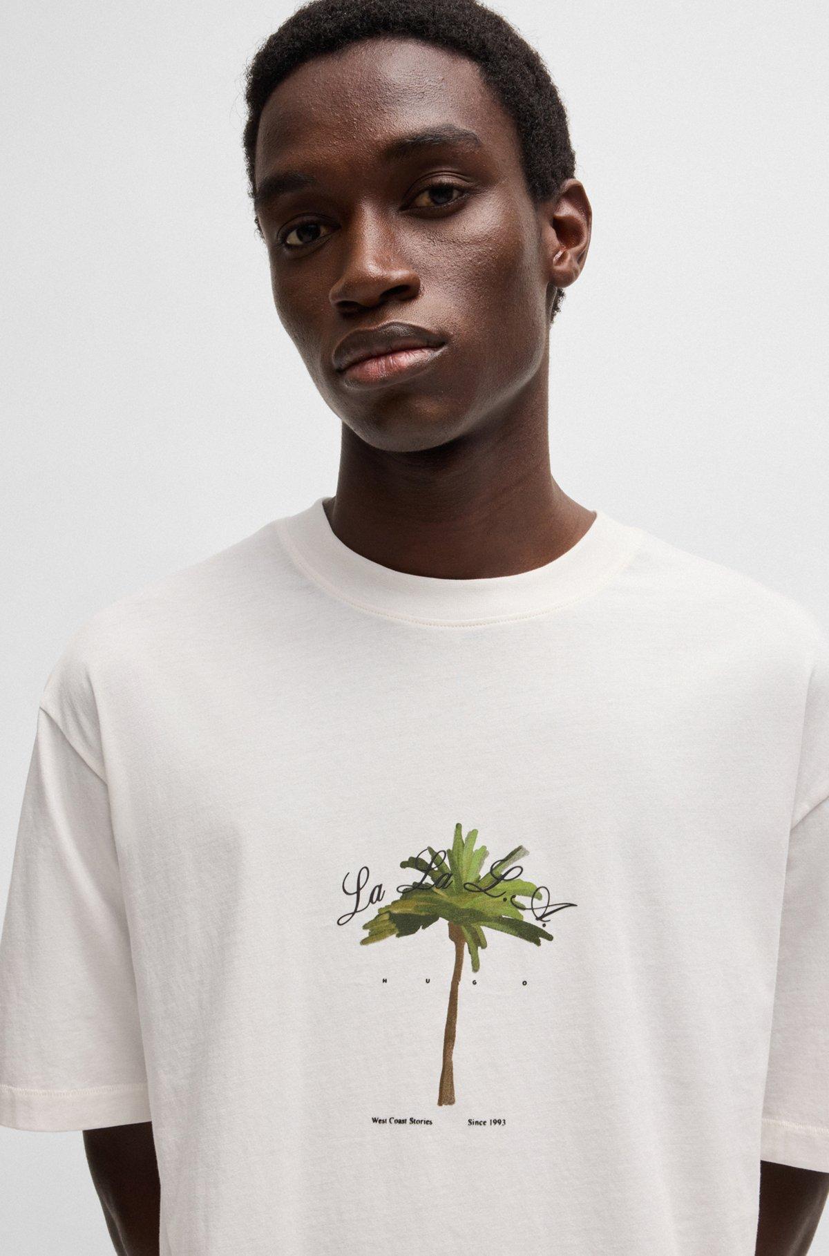 Cotton-jersey T-shirt with palm-tree print Product Image