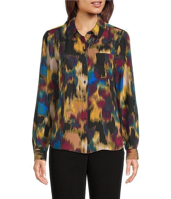 DKNY by Donna Karan Georgette Roll Tab Sleeve Button Front Shirt Product Image