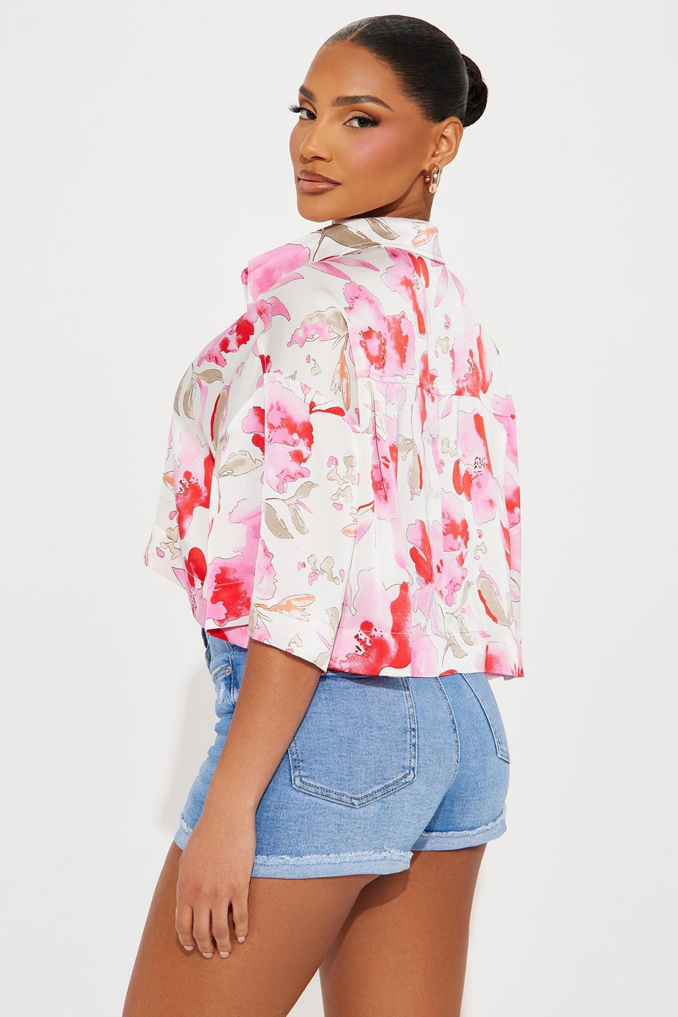 Summer Florals Satin Shirt  - Ivory/combo Product Image
