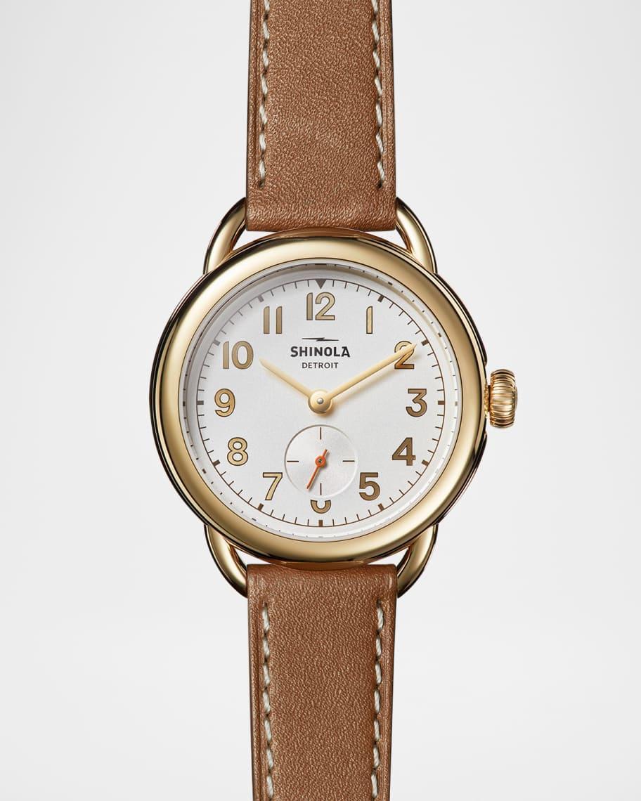 Mens Runabout 36mm PVD Gold Leather-Strap Watch Product Image