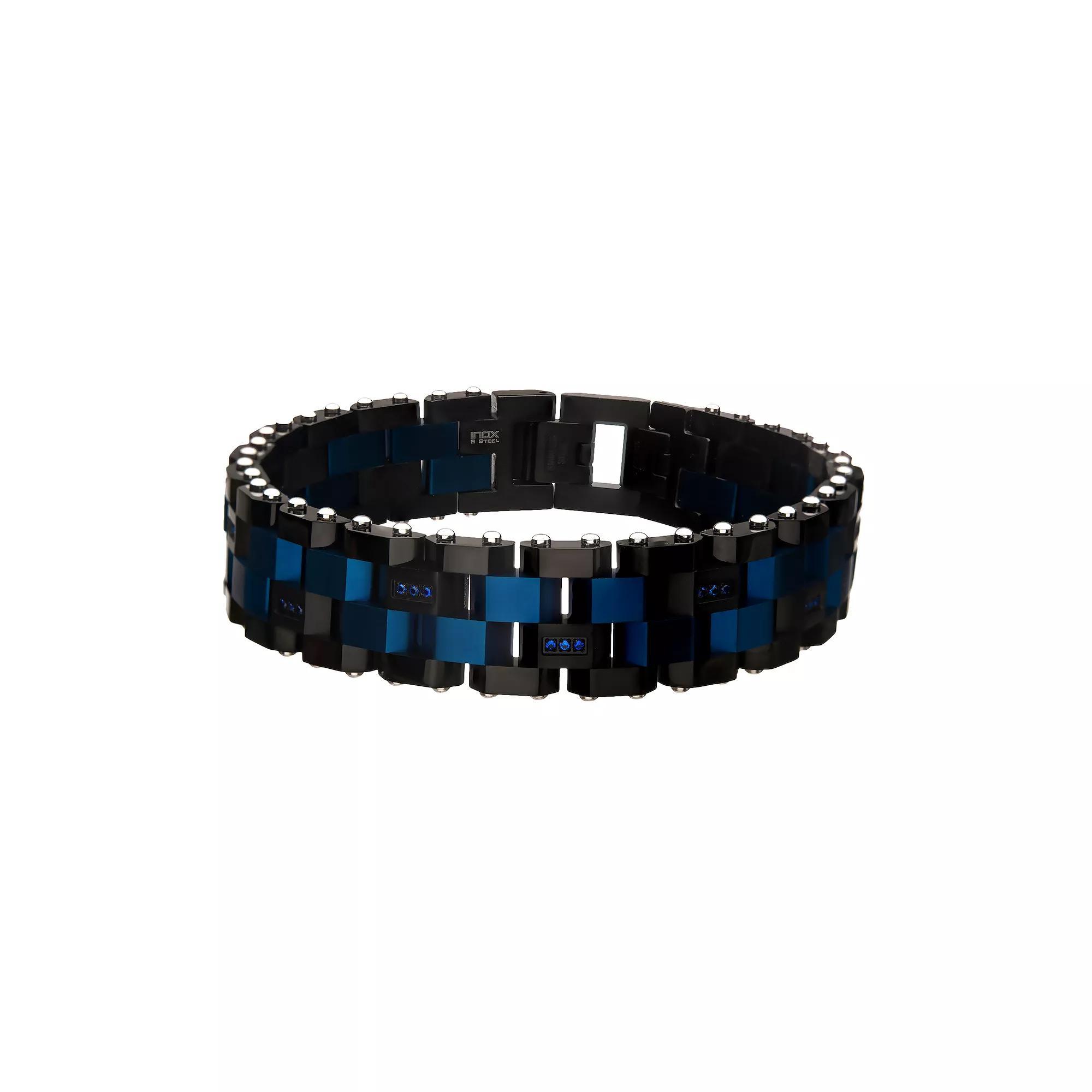 Men's Two Tone Stainless Steel & Black Cubic Zirconia Link Bracelet, Size: 8.5", Multi Product Image