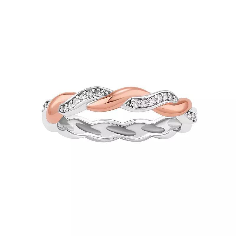 PRIMROSE Two Tone Sterling Silver Cubic Zirconia Twisted Band Ring, Women's, Size: 9, Two Tone Pink Clear Product Image