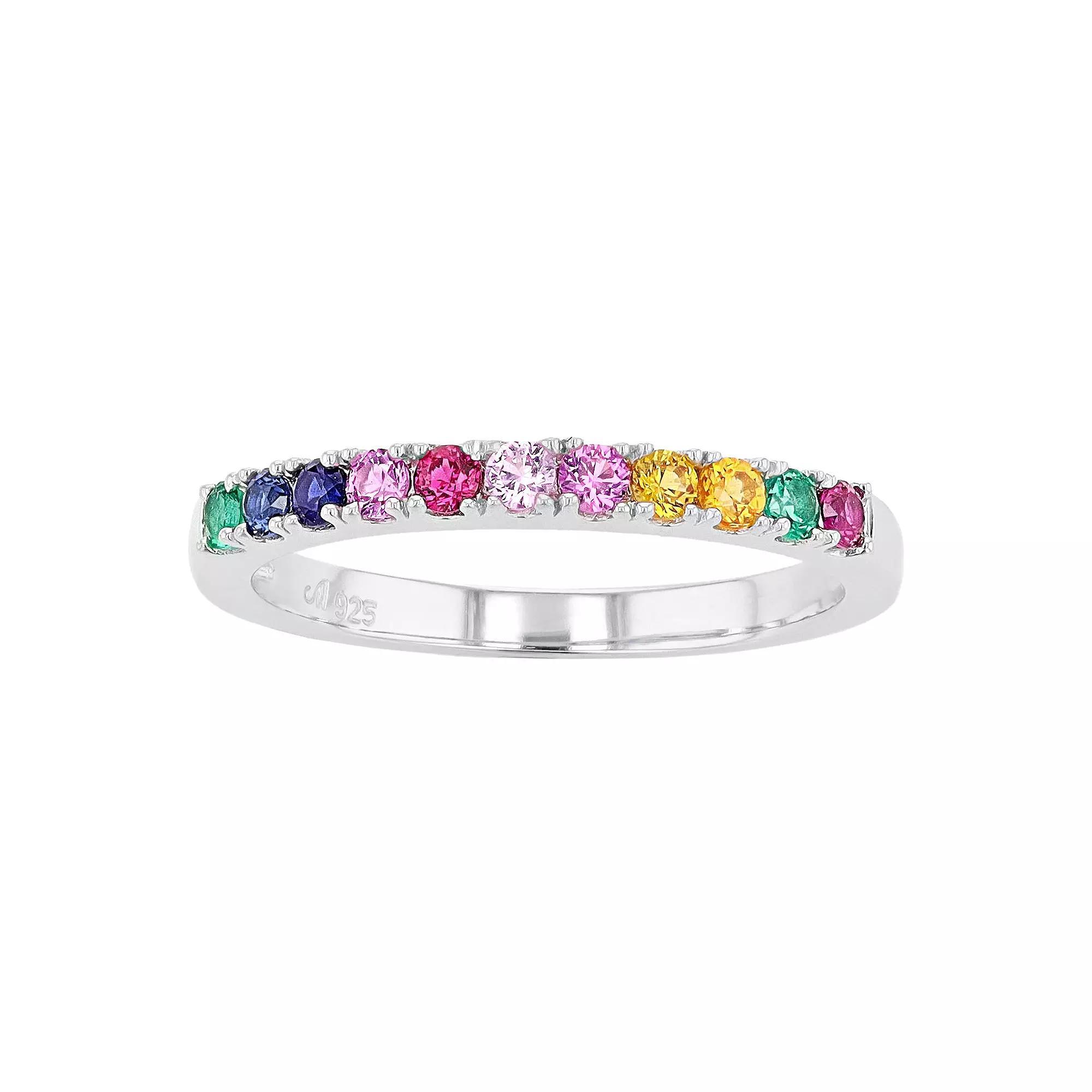 Sterling Silver Lab-Created Gemstone Rainbow Band, Women's, Size: 6 Product Image