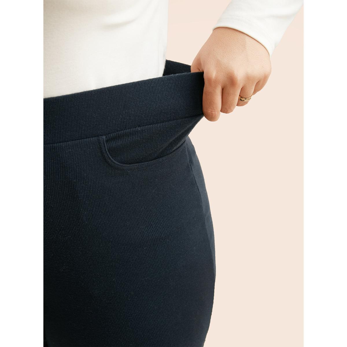 Plus Size Supersoft Essentials Elastic Waist Flared Leggings Women Indigo Casual Medium stretch Bootcut Mid Rise Everyday Leggings BloomChic 12/L Product Image