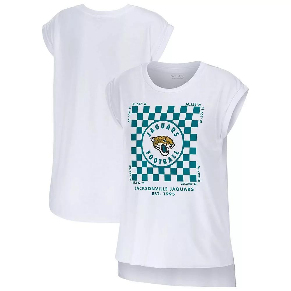 Women's WEAR by Erin Andrews White Jacksonville Jaguars Checker Muscle Tank Top, Size: Medium Product Image