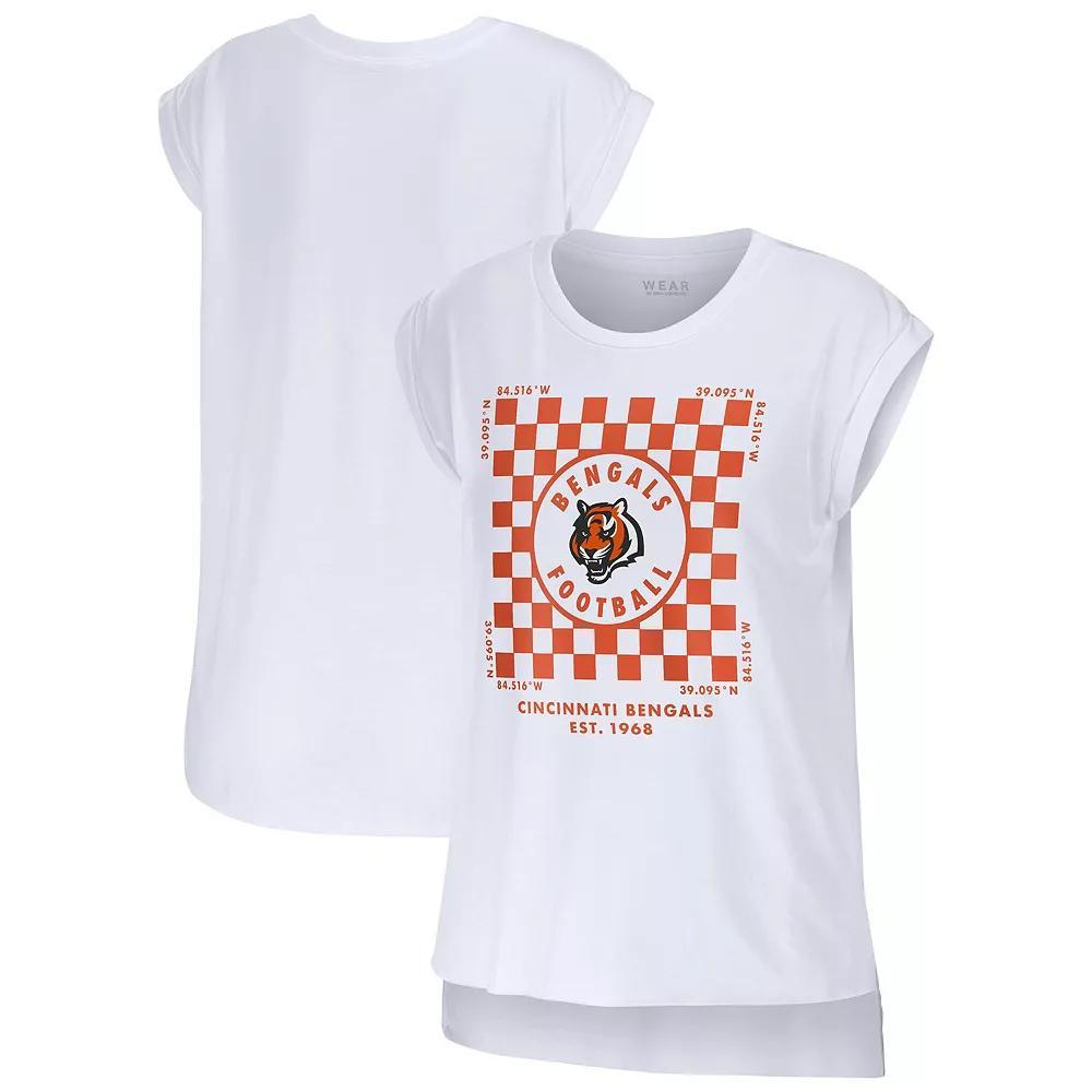 Women's WEAR by Erin Andrews White Cincinnati Bengals Checker Muscle Tank Top, Size: Medium Product Image