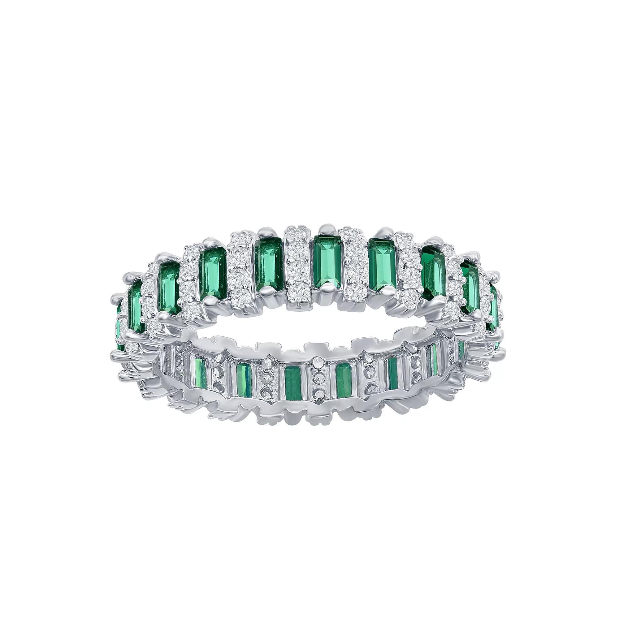 Sterling Silver Green & White Cubic Zirconia Baguette Ring, Women's, Size: 8 Product Image