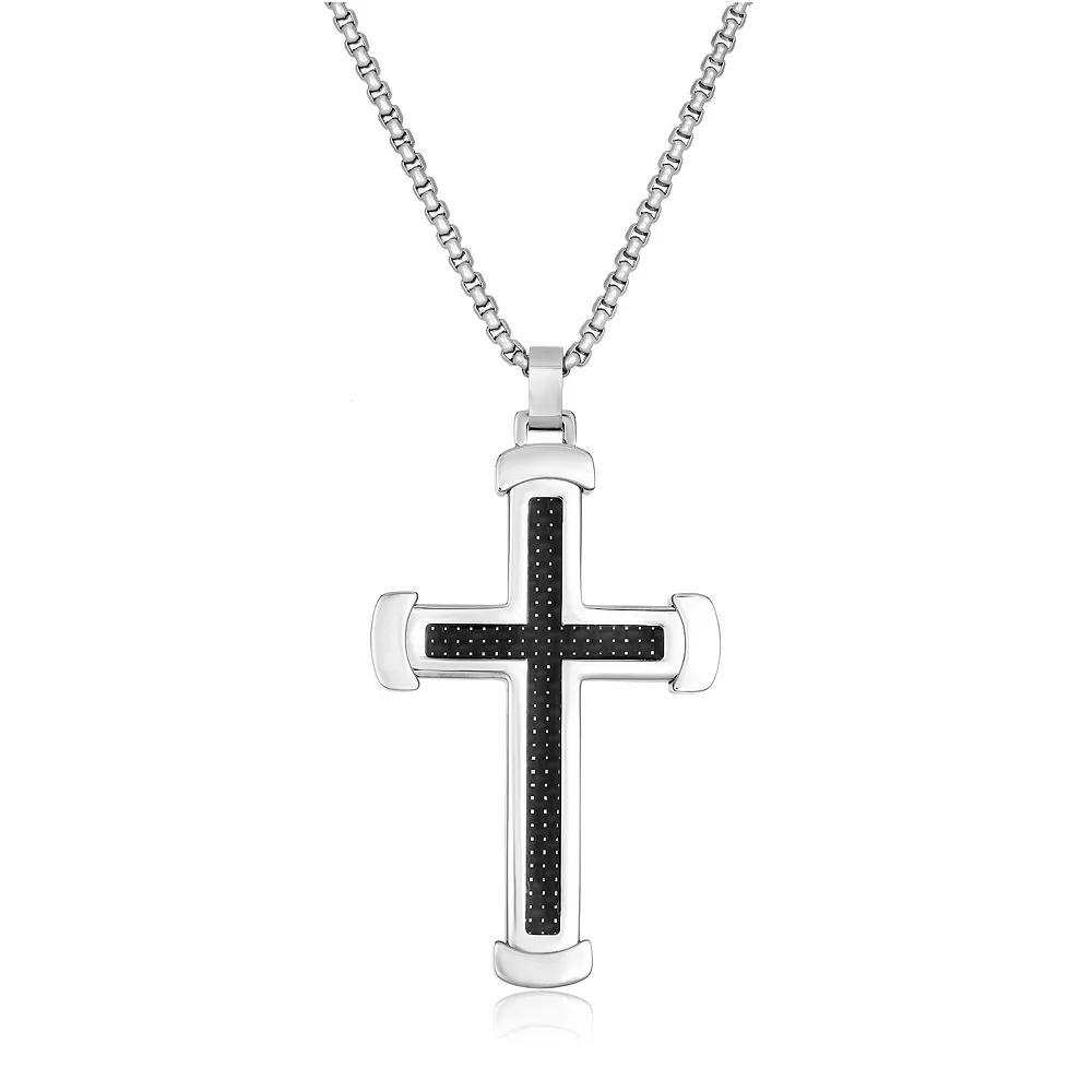 Men's LYNX Stainless Steel Carbon Fiber Cross Pendant Necklace, Size: 24", Two Tone Product Image
