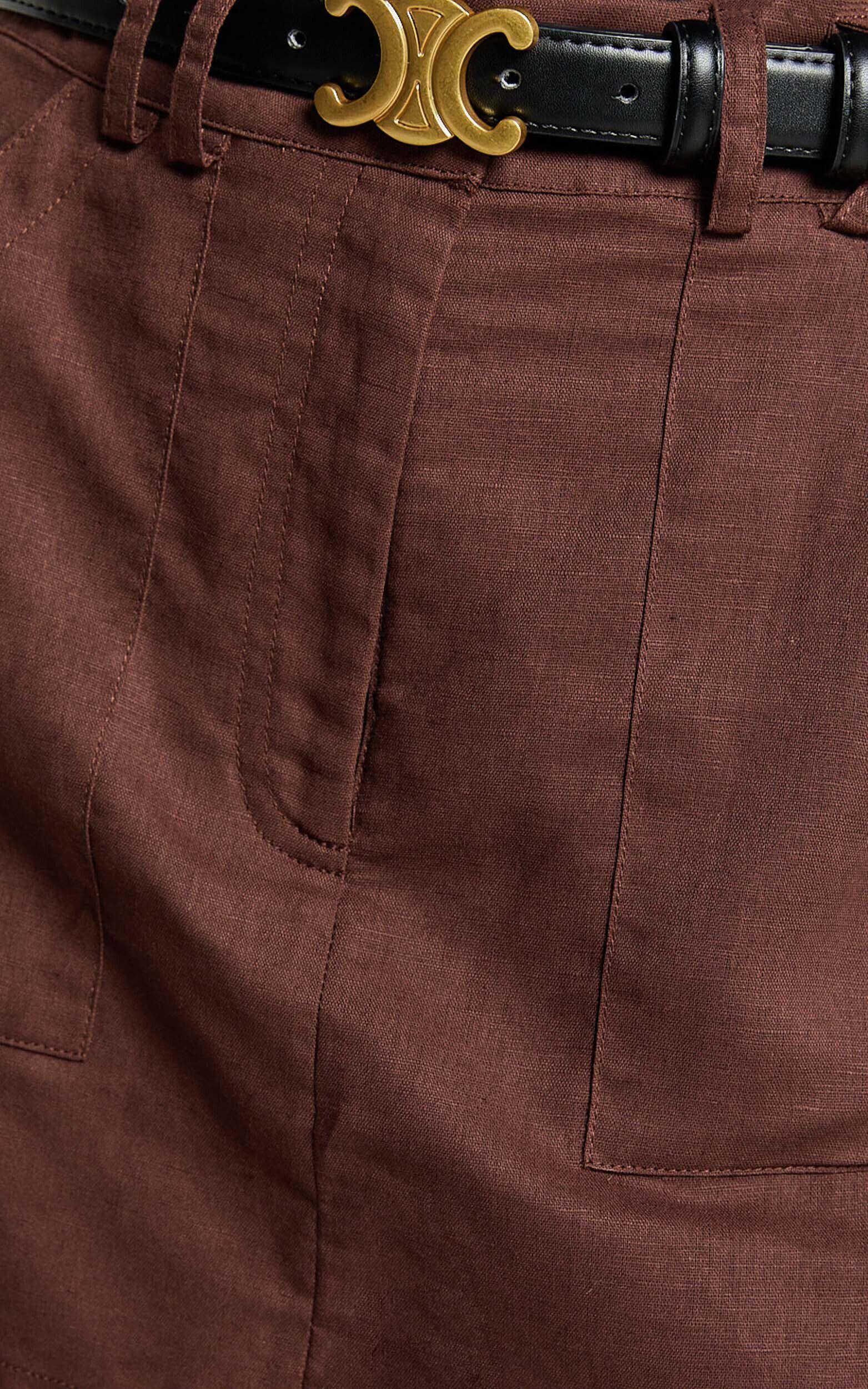 Dream Linen Blend Skort - High Waisted A Line Skort in Brown Product Image