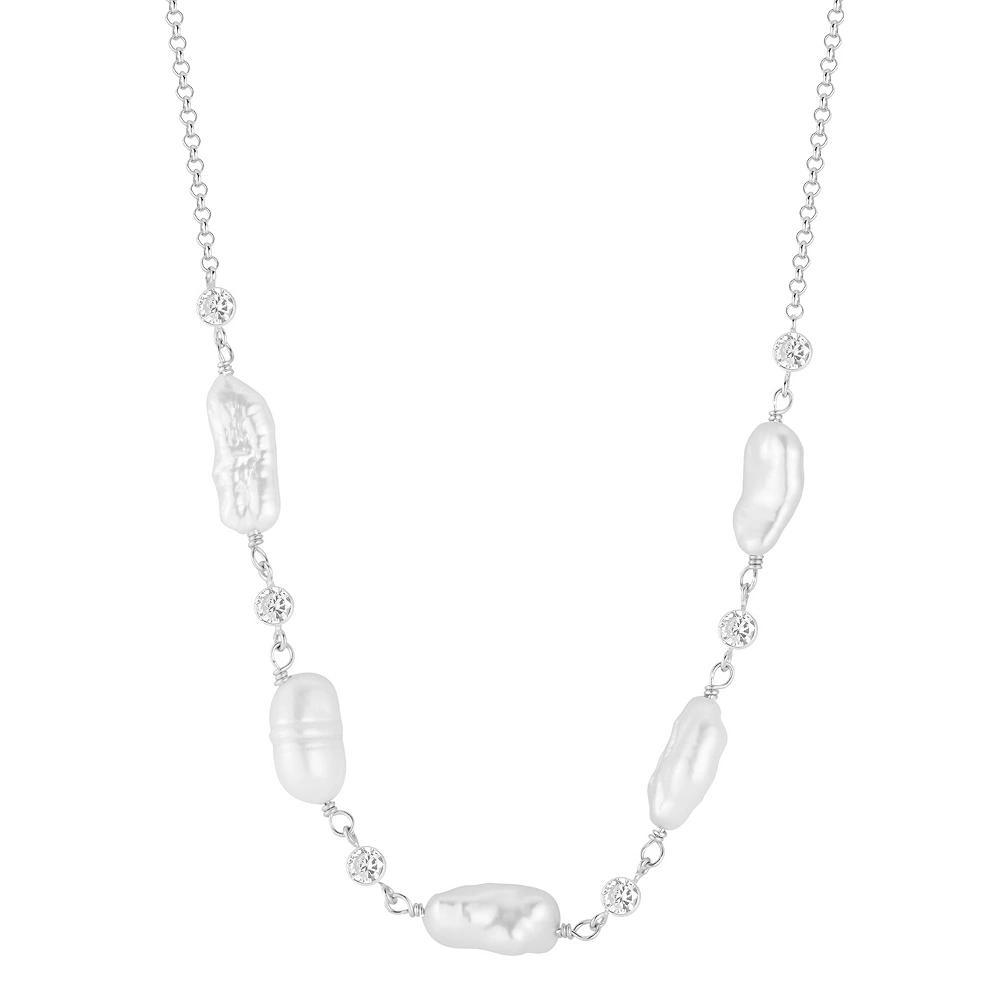 Sunkissed Sterling Sterling Silver Cubic Zirconia & Freshwater Cultured Pearls Collar Necklace, Women's, Size: 18", Silver Tone Product Image