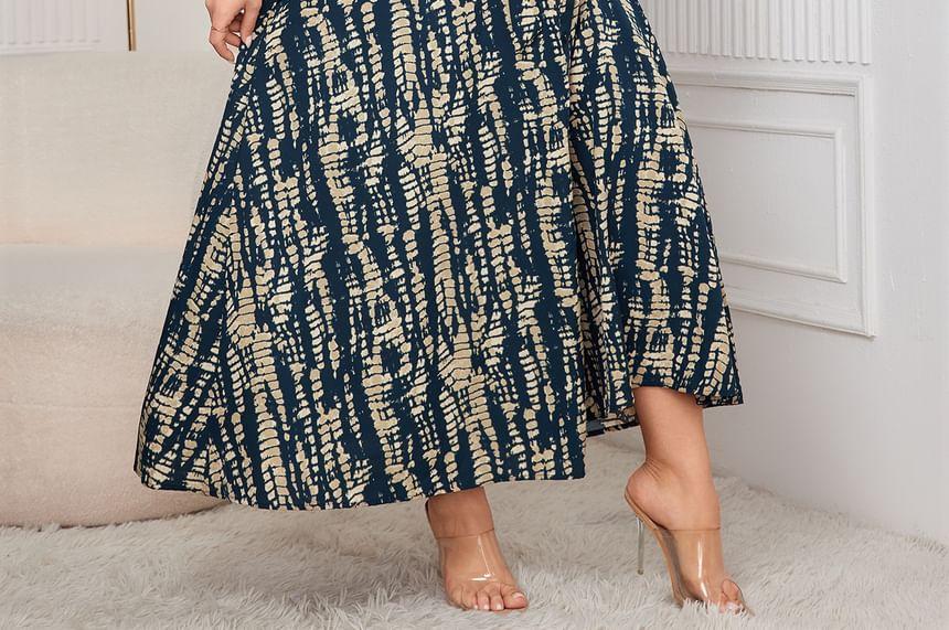 Long Sleeve Collared Patterned Print Maxi A-Line Shirt Dress Product Image