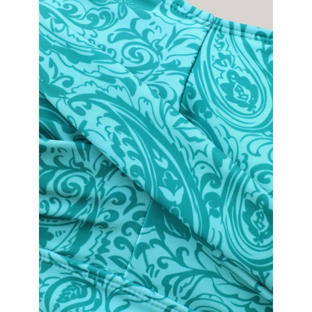 Plus Size Paisley Print Twist Front Swim Dress Women's Swimwear Turquoise Beach Bodycon U-neck High stretch Curve Swim Dresses BloomChic 30/6X Product Image