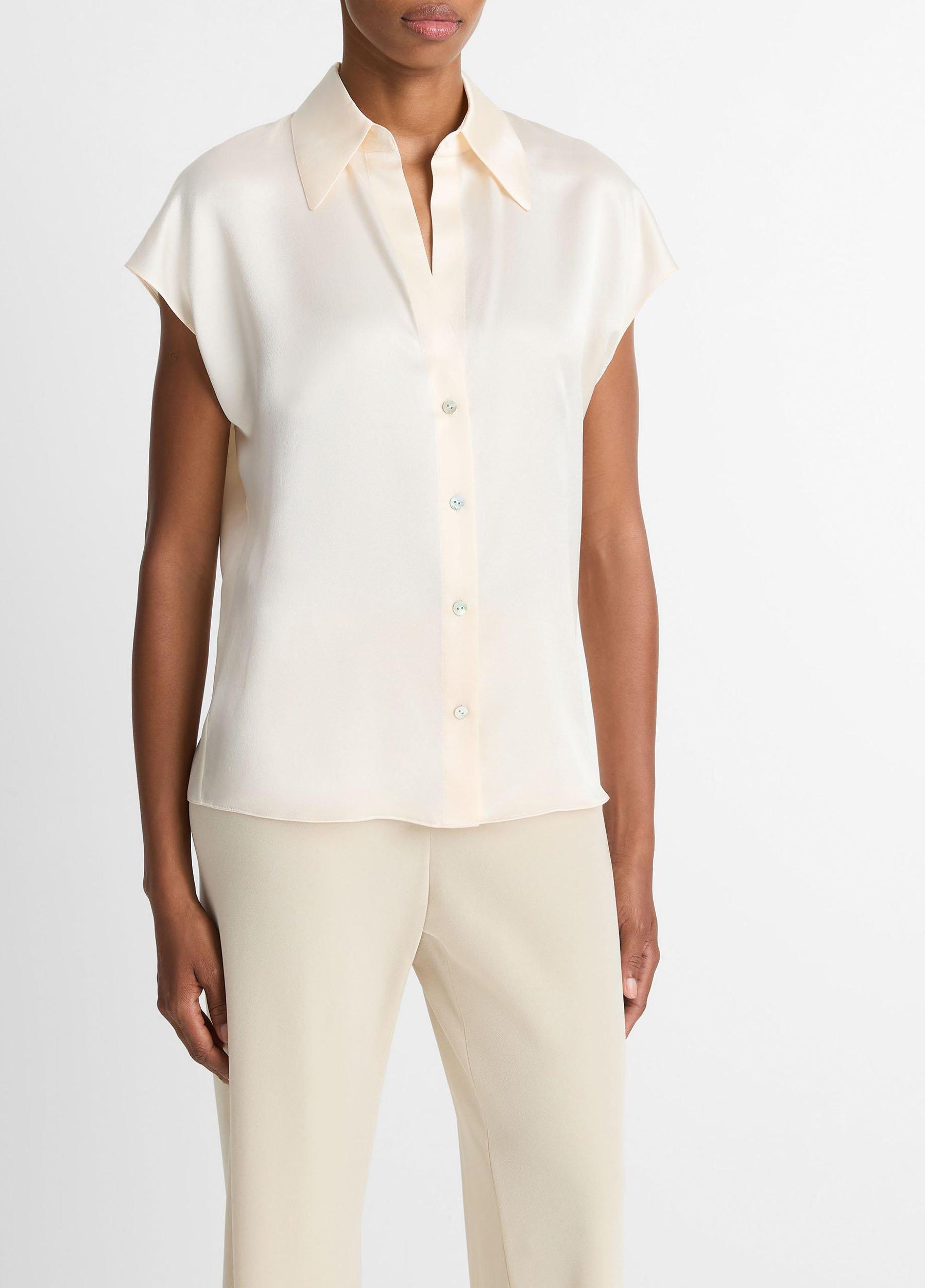 Silk Cap-Sleeve Ruched-Back Blouse Product Image