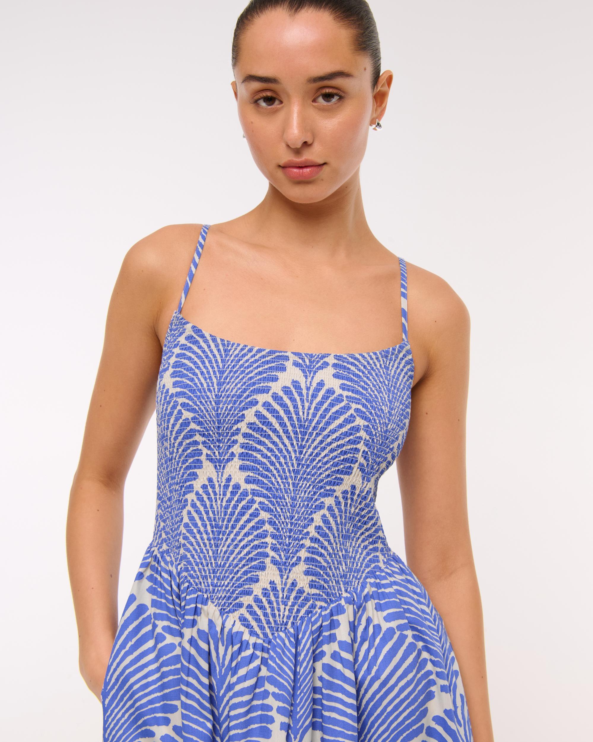 Dipped-Waist Smocked Midi Dress Product Image