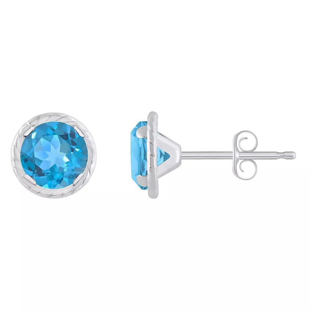 Celebration Gems 10k White Gold 5 mm Round Gemstone Martini Rope Stud Earrings, Womens, Blue Topaz Product Image