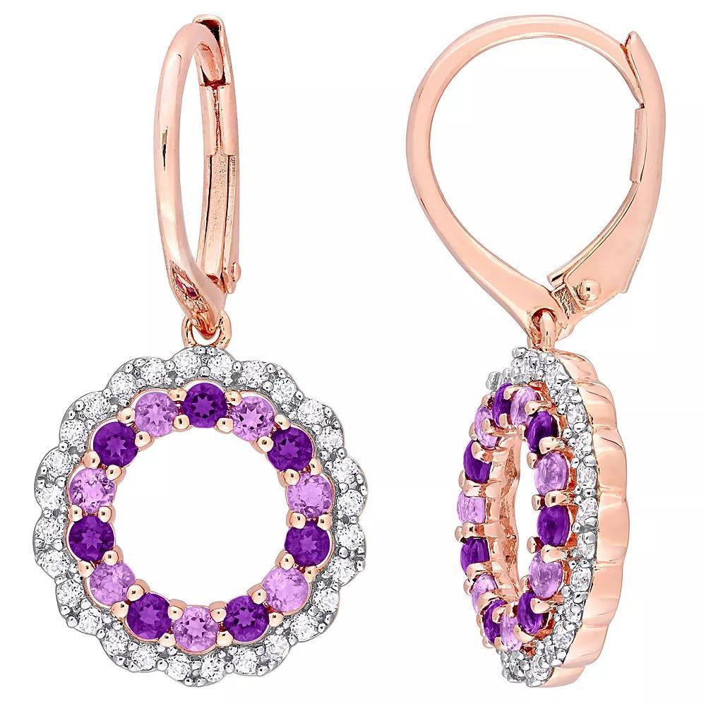 Stella Grace 18k Rose Gold Over Silver African Amethyst, Amethyst & White Topaz Drop Leverback Earrings, Women's, Pink Tone Product Image