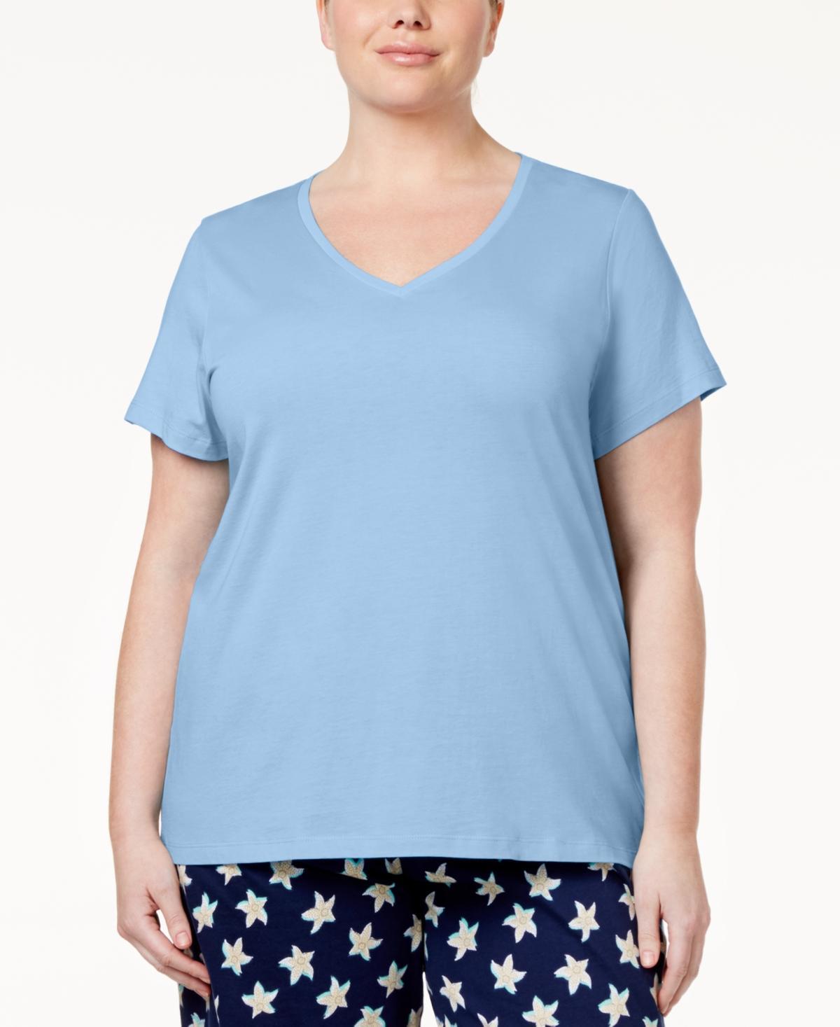 HUE Solid V-Neck Short Sleeve PJ Tee Women's Pajama Product Image