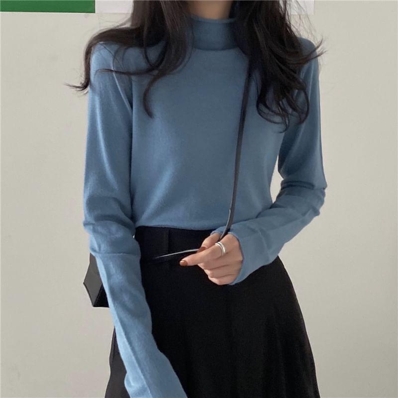 Mock Neck Plain Sweater Product Image