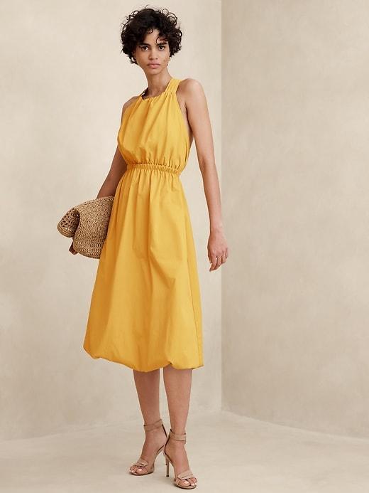 Bubble-Hem Taffeta Midi Dress Product Image