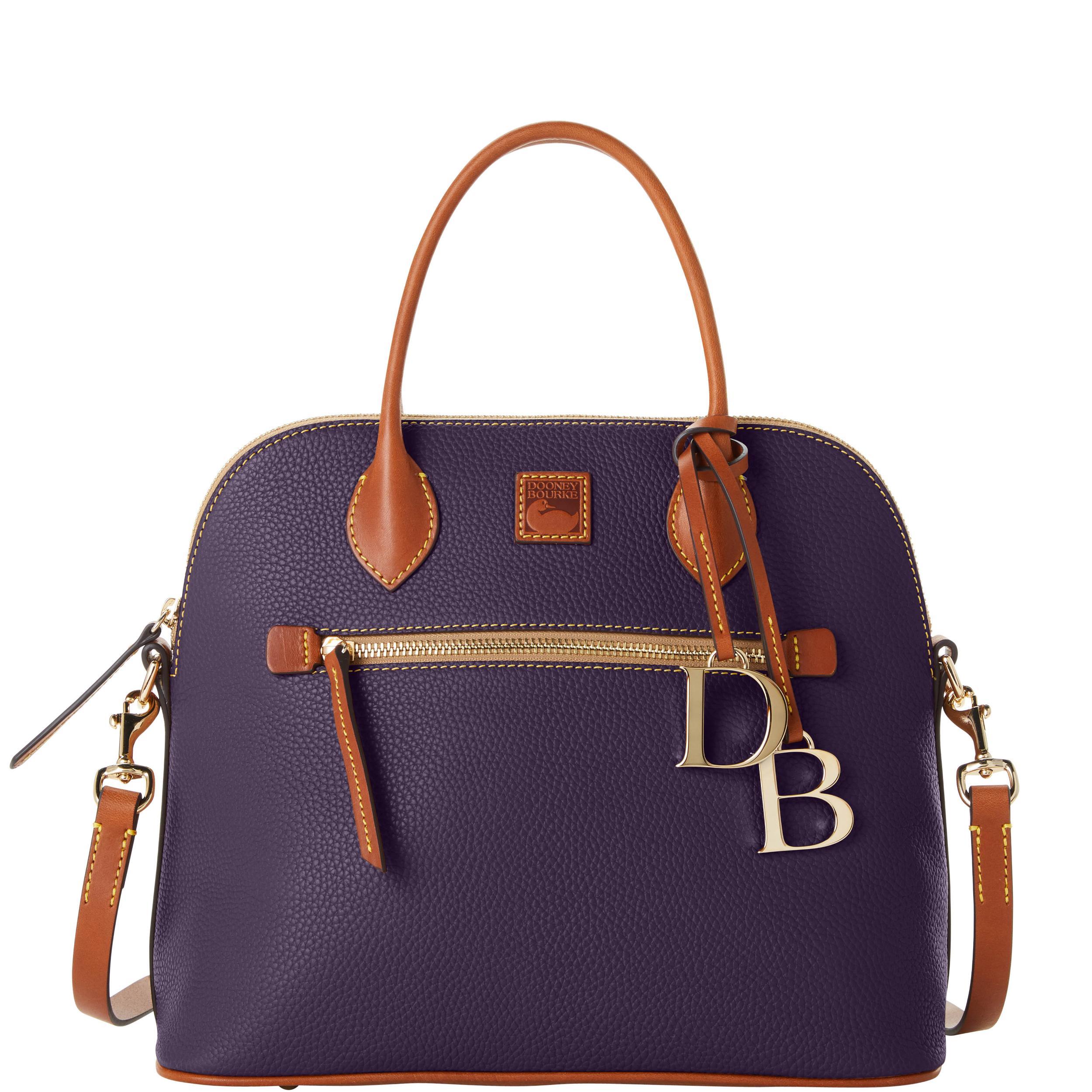 Dooney & Bourke Womens Pebble Grain Large Domed Leather Satchel Bag in Sky Blue Product Image