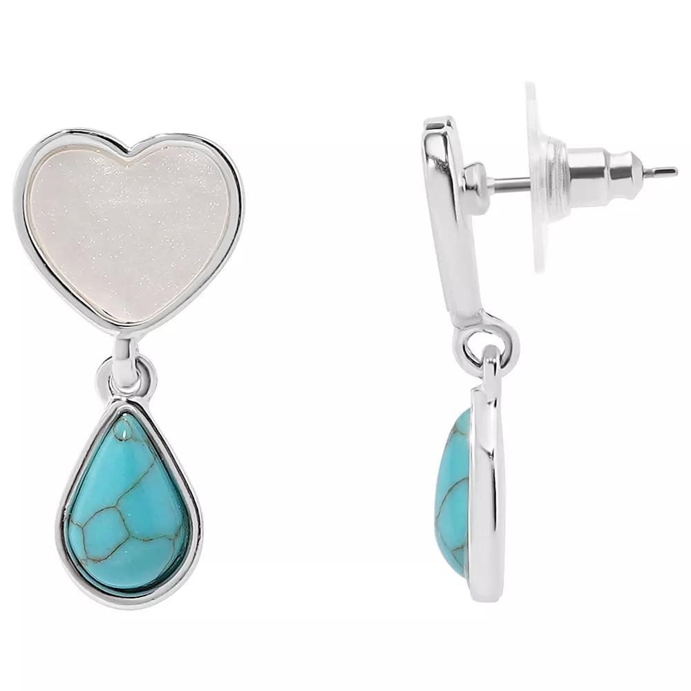 LC Lauren Conrad Sterling Silver White Heart & Simulated Turquoise Earrings, Women's, Blue Product Image