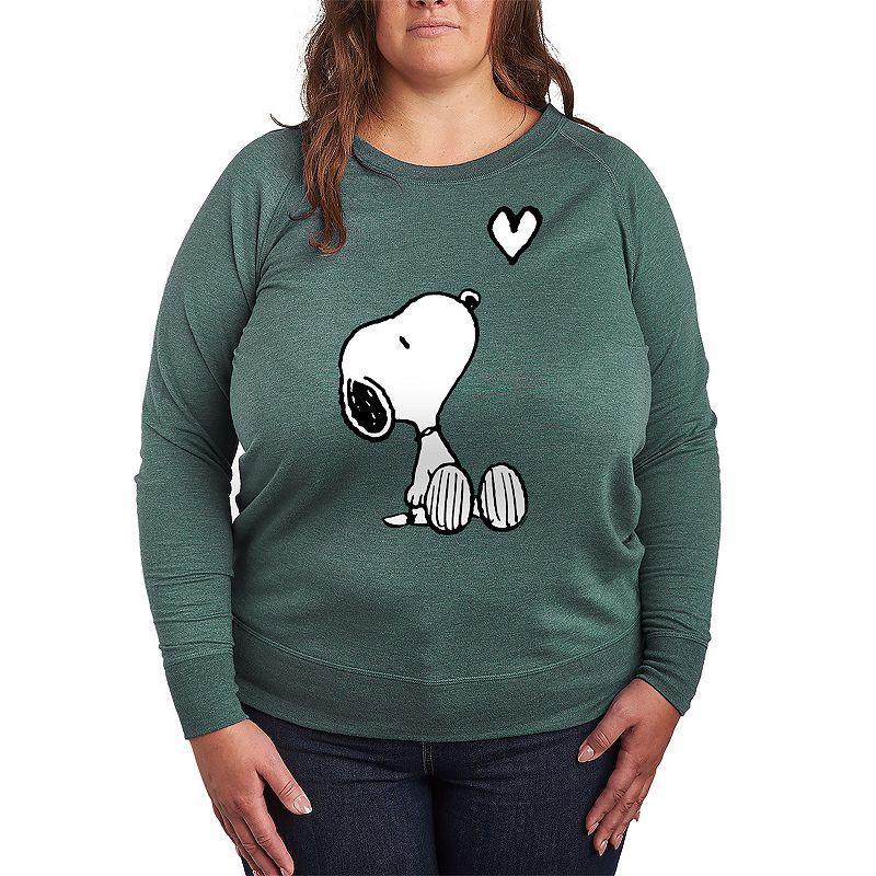 Plus Size Peanuts Valentines Snoopy Heart Graphic Tee, Womens Grey Indigo Product Image