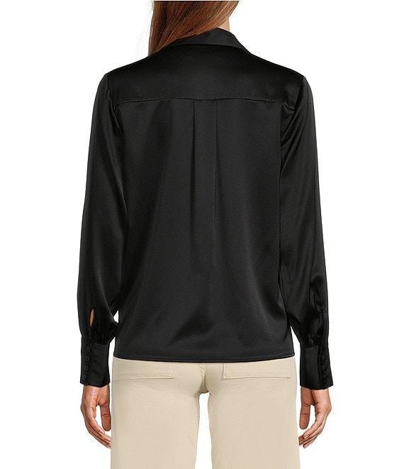 Antonio Melani Violet Silk Notch Collar V-Neck Long Blouson Sleeve Blouse Product Image