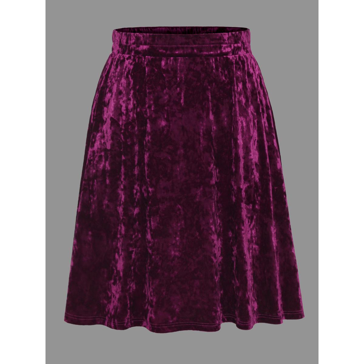 Plus Size Velvet Elastic Waist Skirt Women Deeppurplered Elegant Loose Medium stretch Slanted pocket Everyday Skirts BloomChic 14-16/1X Product Image