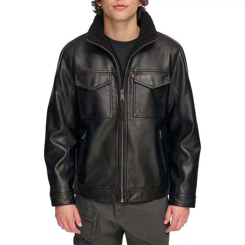 Men's Levi's® Faux Leather Sherpa-Lined Trucker Jacket, Size: XL, Light Brown Product Image