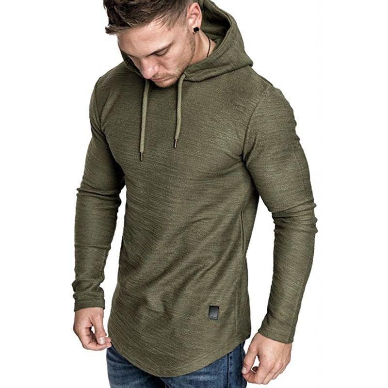 Long-Sleeve Applique Drawstring Hooded Slim Fit T-Shirt Product Image