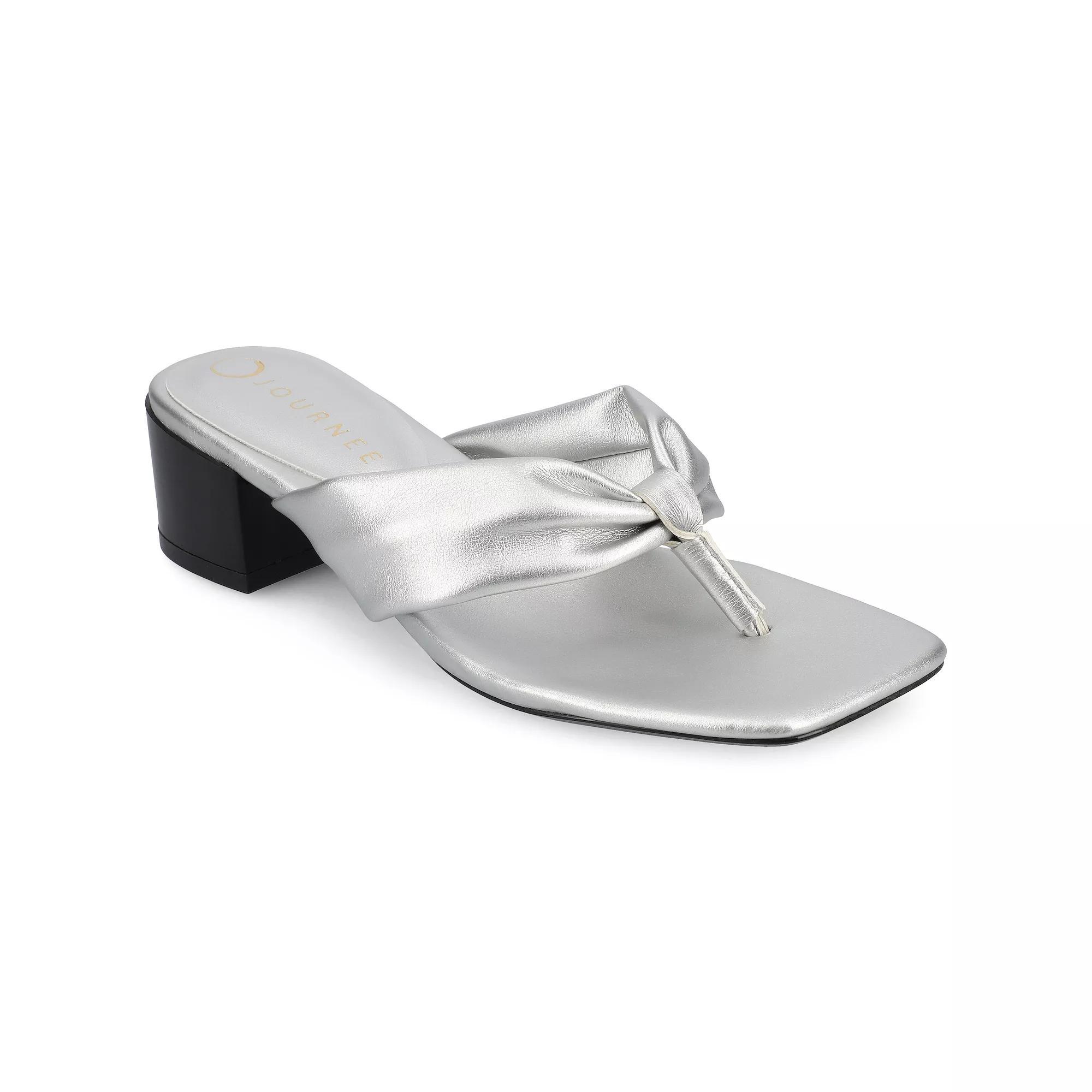 Journee Seelah Women's Heeled Thong Sandals, Size: 10, Silver Product Image