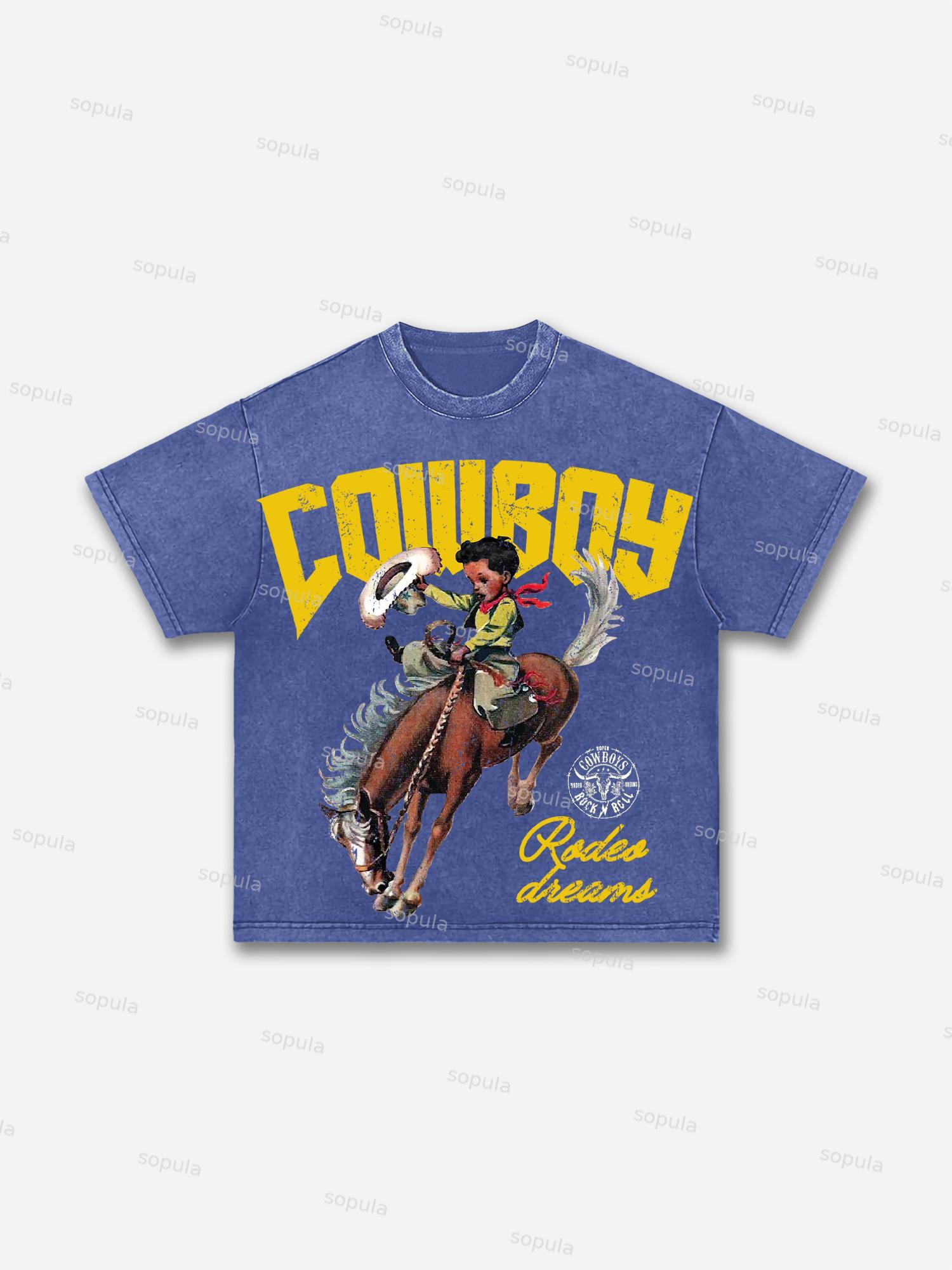Cowboy Rodeo Dreams Print Acid Wash T-shirt Product Image