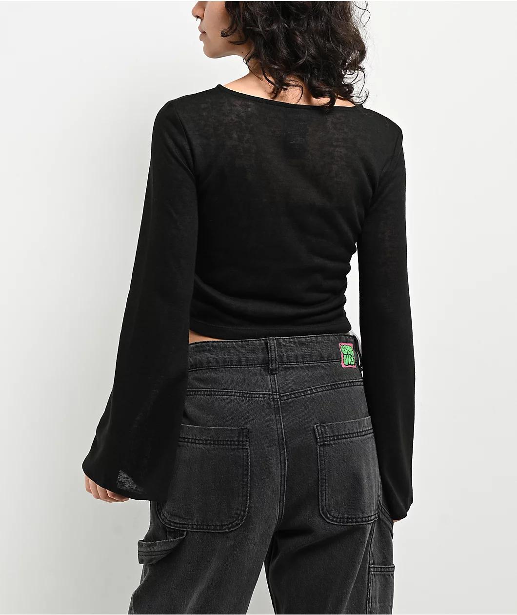 Broken Promises Rootstock Ribbon Black Long Sleeve Crop T-Shirt Product Image