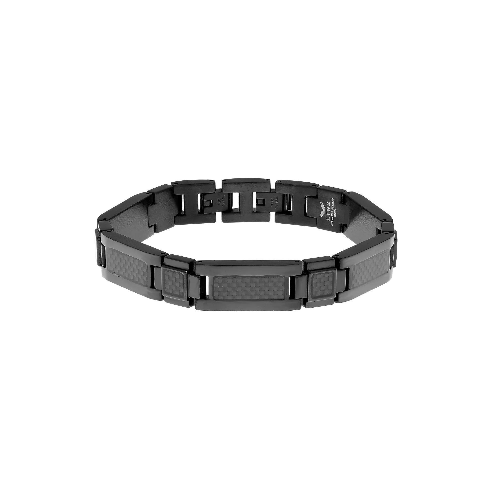 LYNX Men's Stainless Steel & Carbon Fiber Bracelet and Lock Extender, Size: 9 Product Image