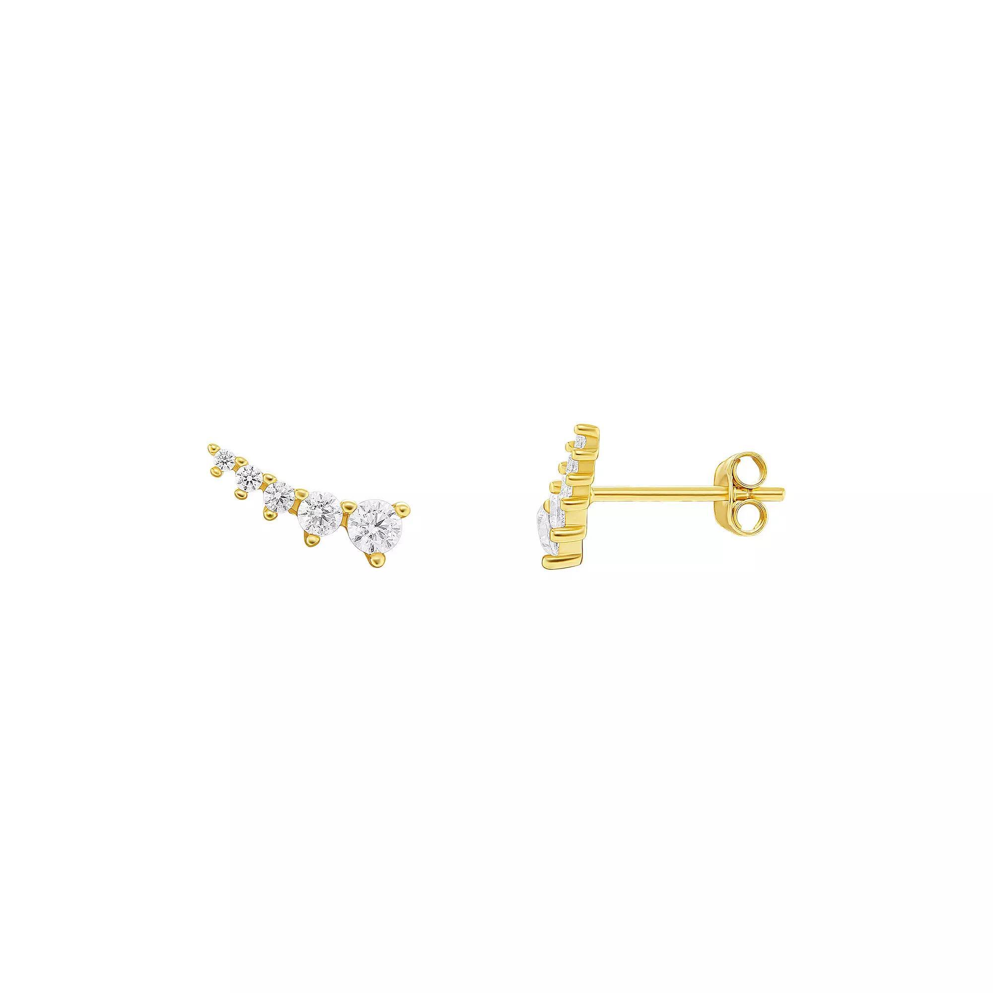 PRIMROSE 24k Gold over Sterling Silver Graduated Cubic Zirconia Crawler Stud Earrings, Women's, Gold Tone White Product Image