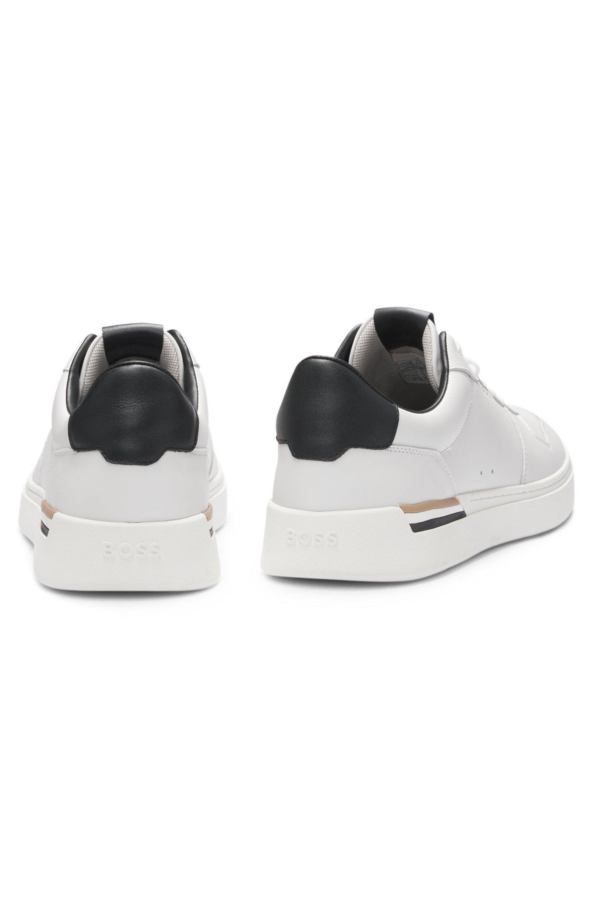 Leather trainers with signature-stripe details Product Image