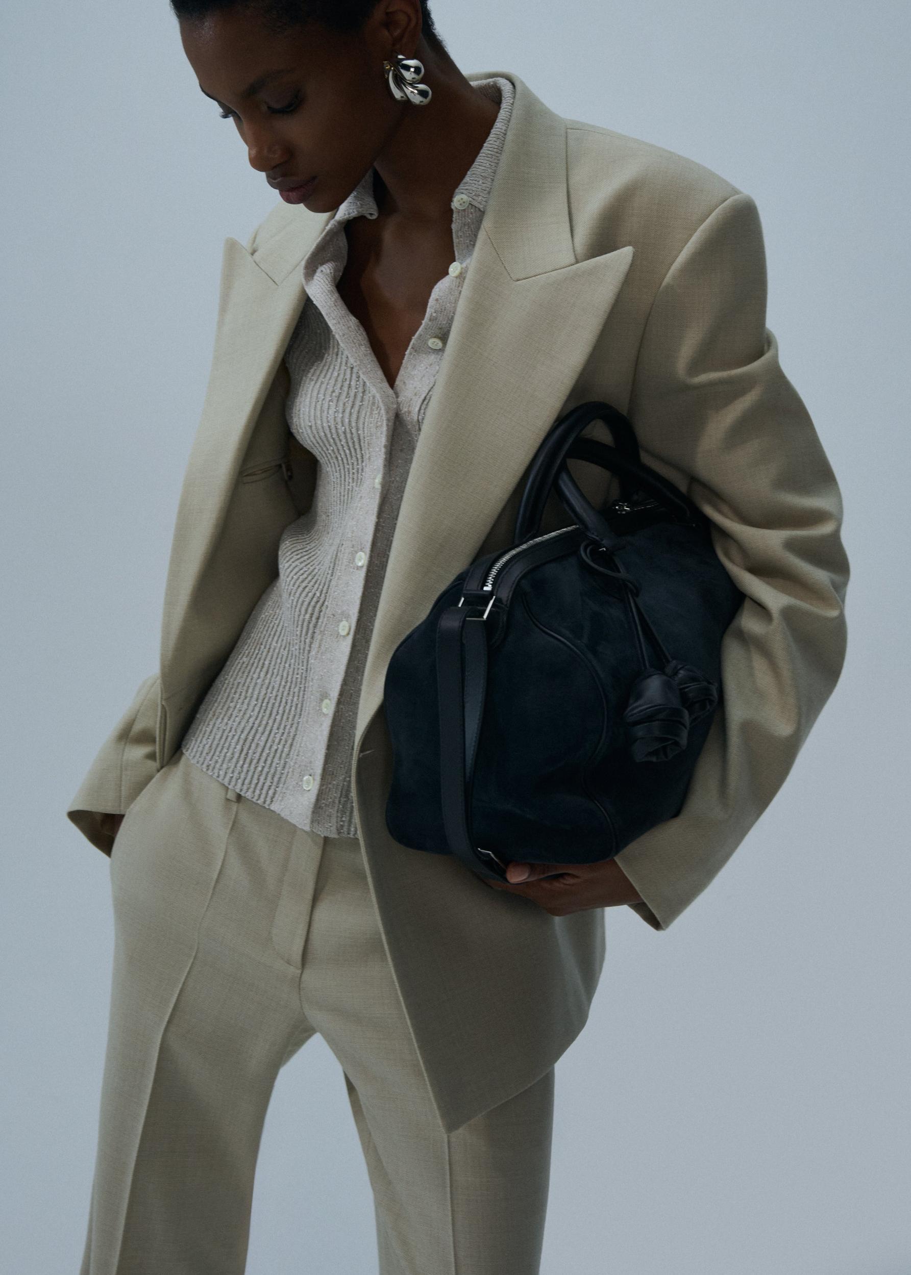 Wool crossover blazer in beige Product Image
