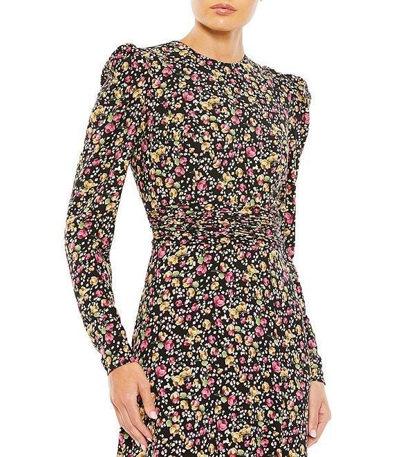 Mac Duggal Crew Neck Long Sleeve Front Slit Gown Product Image