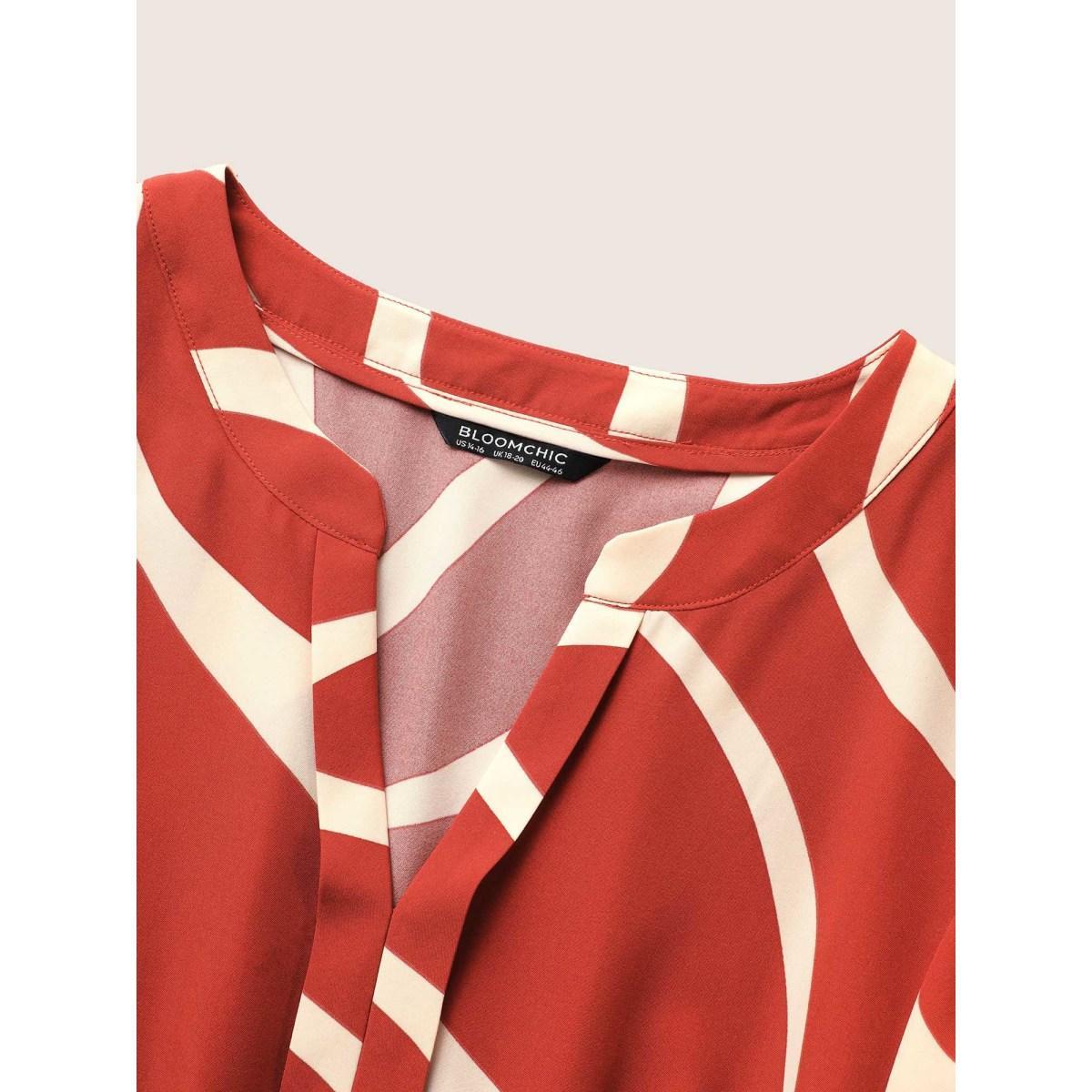 Plus Size Geometric Surplice Neck Tie Knot Midi Dress Rust Women At the Office Belted Flat collar with V-notch Short sleeve Curvy BloomChic 28/5X Product Image