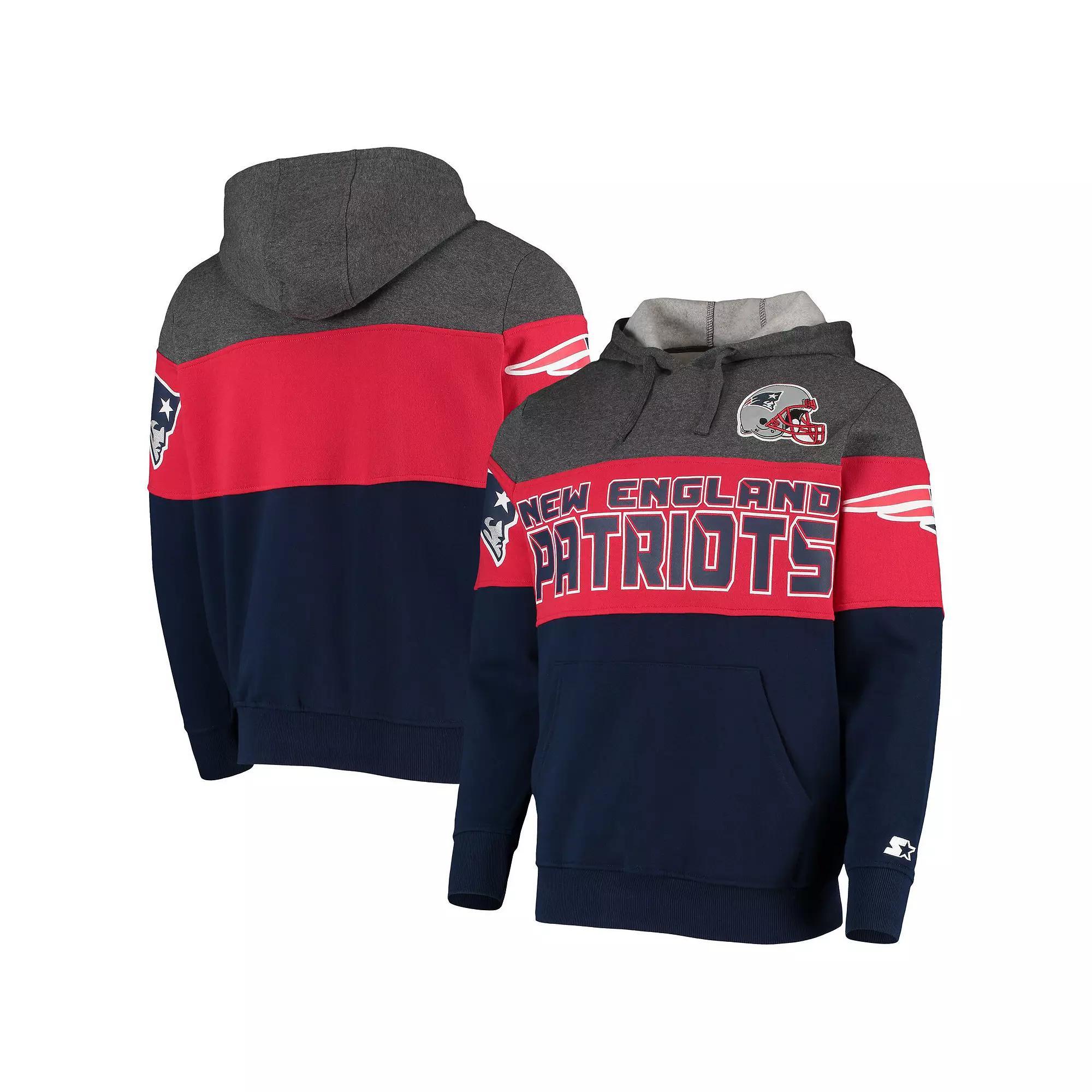 Men's Starter Heathered Gray/Red New England Patriots Extreme Fireballer Pullover Hoodie, Size: Small, Grey Product Image