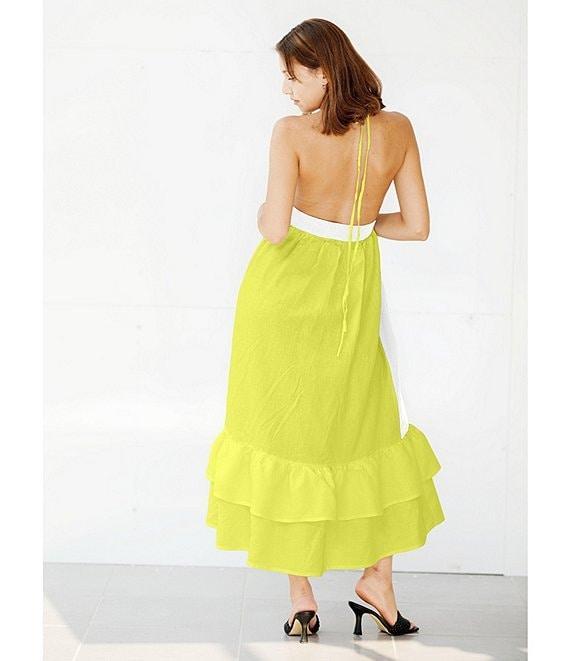 Fanm Mon Yamile Floral Embroidered Halter Tie Neck Midi Dress Product Image